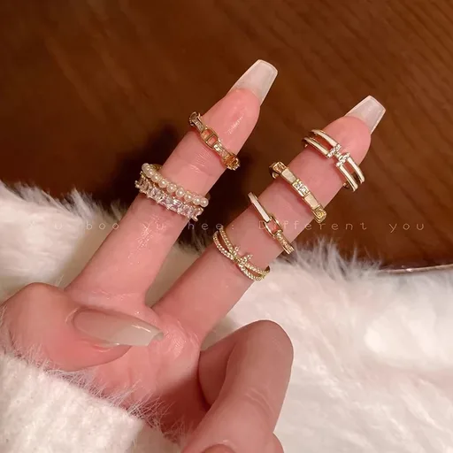 Light Luxury and High-End Feel Double-Row Pearl Zircon Open Ring, Niche Design, Adjustable, Non-Fading, Stackable Ring for Women