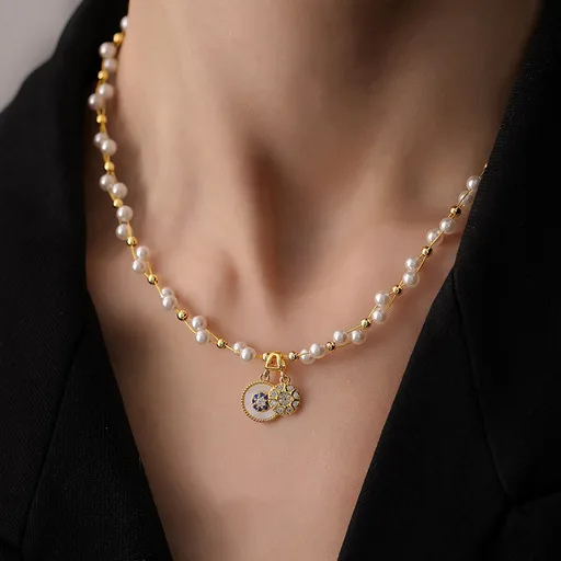 18K Real Gold Electroplated Zircon Star Pearl Necklace, Light Luxury, High-End, Elegant Clavicle Chain, Versatile and Fashionable Accessory