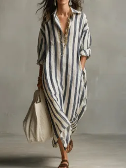 2026 European and American fashion cross-border new printed striped loose-fit dress