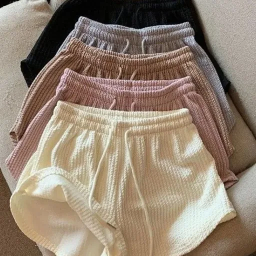 Women's High Waist Shorts Solid Color Fashionable Casual Loose Pocket Lace Up Shorts Girls Soft Cool Female Shorts